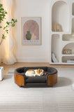 ZUN Scandinavian style Elevated Dog Bed Pet Sofa With Solid Wood legs and Walnut Bent Wood Back, W794125938