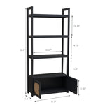 ZUN Woven Cane 4-tier Bookshelf Storage Rack Shelves with 2 Doors Wooden Freestanding Bookcases-black W112049873
