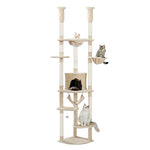 ZUN Floor to Ceiling Cat Tree Height Adjustable Cat Tower Tall Kitty Climbing Play House with Scratching 64840123
