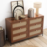 ZUN Modern Cannage Rattan Wood Closet 6-Drawer Dresser Wood Storage Cabinet Sideboard for Bedroom, WF303224AAD