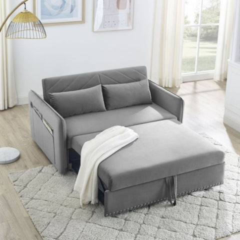 ZUN MH" Sleeper Sofa Bed w/USB Port, 3-in-1 adjustable sleeper with pull-out bed, 2 lumbar pillows and W119362743