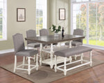 ZUN 1pc Traditional Style Chalk Gray Finish Counter Dining Height Turned Legs Nailhead Trim Linen Fabric B011P145252