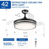 ZUN 42 in. Black Frame Retractable Ceiling Fan with Remote Control W136780792