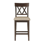 ZUN Dark Brown Finish Counter Height Chairs 2pc Set Double X-Back Design Lenin-like Fabric Padded Seat B01151376