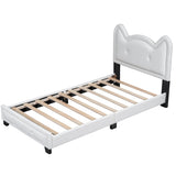 ZUN Twin Size Upholstered Platform Bed with Carton Ears Shaped Headboard, White WF313159AAK