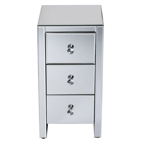 ZUN Mirrored Glass Bedside Table with Three Drawers Size S 50732278