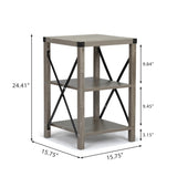 ZUN Farmhouse Square End Table, Wood Sofa Side Table with X-Shaped Metal Support, 3-Tier Storage Shelf W2181P146753