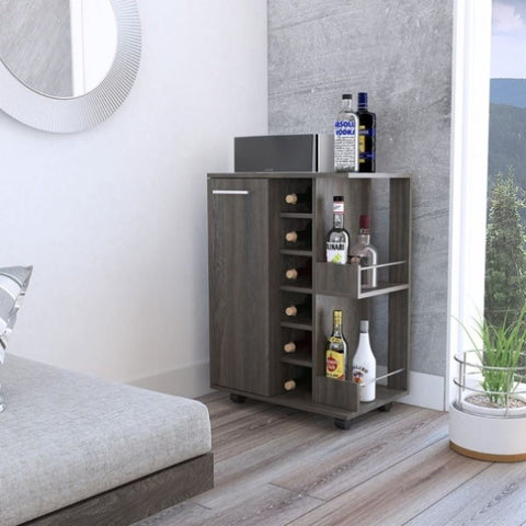 ZUN Bartlet 2-Shelf 6-Bottle Bar Cart with Division Carbon Espresso B06280455