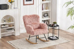 ZUN Rocking Chair Nursery, Solid Wood Legs Reading Chair with Lazy plush Upholstered and Waist Pillow, W1361120553