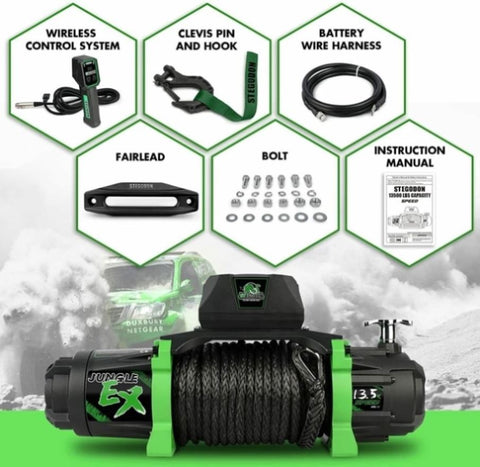 ZUN STEGODON Electric Winch 13500lb 12V Synthetic Rope Towing Truck Jeep Off-Road W121846224