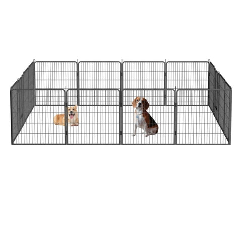 ZUN 32" Outdoor Fence Heavy Duty Dog Pens 16 Panels Temporary Pet Playpen with Doors 71884003