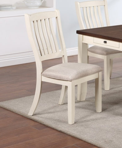 ZUN White Classic 2pcs Dining Chairs Set Rubberwood Beige Fabric Cushion Seats Slats Backs Dining Room B011120833