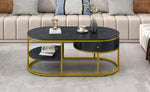ZUN U-Can Modern Marble Golden Coffee Table, Metal Frame, with Drawers & Shelves Storage for Living Room WF306726AAB