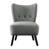 ZUN Unique Style Gray Velvet Covering Accent Chair Button-Tufted Back Brown Finish Wood Legs Modern Home B01143825