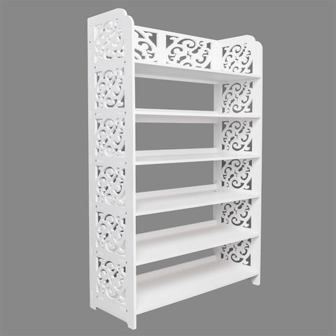 ZUN Wood-plastic Board Six Tiers Carved Shoe Rack White B 86980088