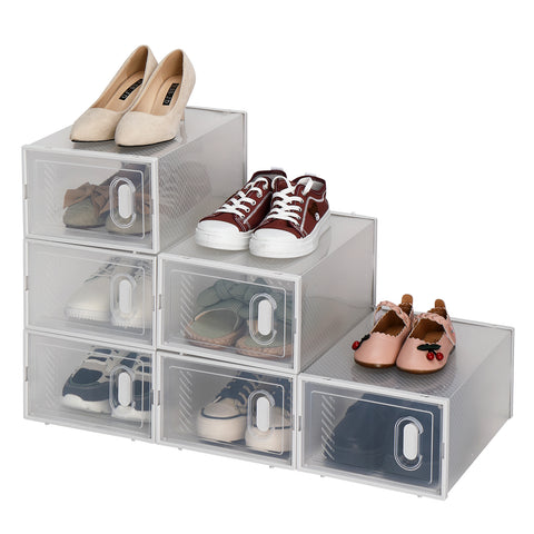 ZUN Shoe Storage Boxes 6 Pack Clear Plastic Stackable - White 43244140