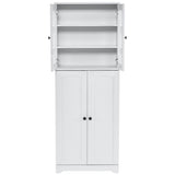 ZUN 60x35x160cm Simple Adjustable Dividers Particleboard Triamine Veneer Acrylic Doors Sideboard White 94820786