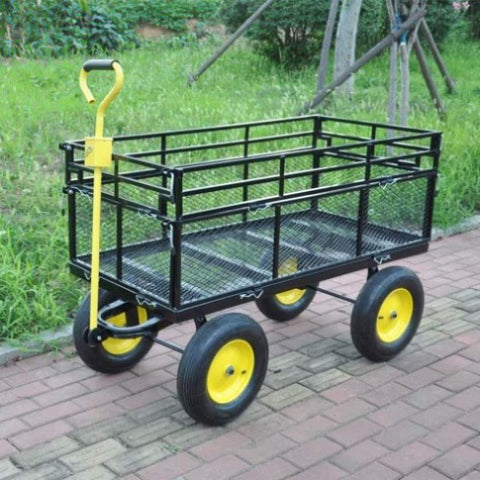 ZUN Big Wagon Cart Garden cart trucks make it easier to transport firewood Yellow+BlackB W227106090