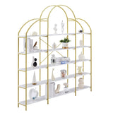 ZUN 74.8 Inch 5 Tiers Office Bookcase Bookshelf, Display Shelf with Round Top, X Bar Gold Frame WF306847AAG