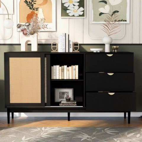 ZUN U_Style Featured Two-door Storage Cabinet with Three Drawers and Metal Handles , Suitable for WF308422AAB