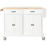 ZUN Kitchen Island Cart with Solid Wood Top and Locking Wheels,54.3 Inch Width,4 Door Cabinet and Two WF286911AAW