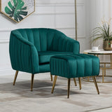 ZUN Velvet Accent Chair with Ottoman, Modern Tufted Barrel Chair Ottoman Set for Living Room Bedroom, W133354292