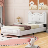 ZUN Twin Size Upholstered Platform Bed with Carton Ears Shaped Headboard, White WF313159AAK