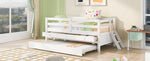 ZUN Low Loft Bed Twin Size with Full Safety Fence, Climbing ladder, Storage Drawers and Trundle White WF296596AAK