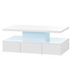 ZUN ON-TREND Modern Glossy Coffee Table With Drawer, 2-Tier Rectangle Center Table with LED lighting for WF297894AAK