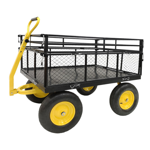 ZUN Heavy Duty Steel Garden Cart Removable Mesh Sides to Convert into Flatbed, Utility Metal Wagon 33518030