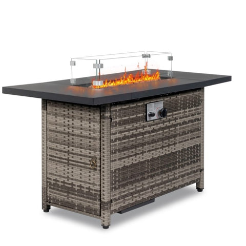 ZUN 43-Inch Fire Table,50000 BTU Gas Firepit with Volcanic Stone Black 42383466