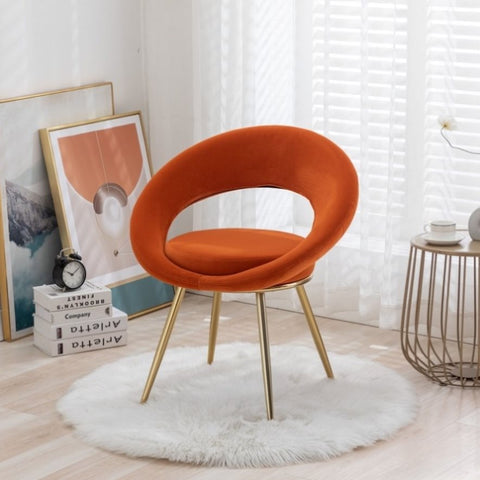 ZUN Orange Velvet Modern accent/Conversation Lounge Chair With Gold Plated Legs, unique W117064138