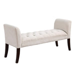 ZUN Bed end bench, button tufted design, bedroom entrance bench with armrest and solid wood legs, W1897113159