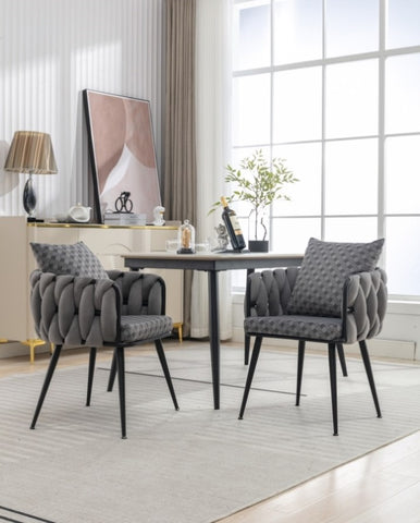 ZUN Grey Modern Velvet Dining Chairs Set of 2 Hand Weaving Accent Chairs Living Room Chairs Upholstered W117094447