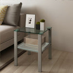 ZUN Glass two layer tea table, small round table, bedroom corner table, living room grey side table W24160430