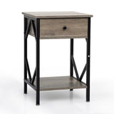 ZUN Set of 2 Nightstand Industrial End Table with Drawer, Storage Shelf and Metal Frame for Living Room, W2181P144053