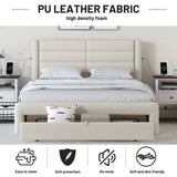 ZUN Queen Size Bed Frame with Drawers Storage, Leather Upholstered Platform Bed with Charging W1580113786