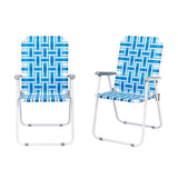 ZUN 2pcs Steel Tube PP Webbing Bearing 120kg Folding Beach Chair Blue& White Strip 18794766