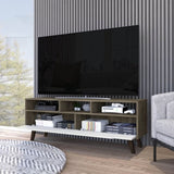 ZUN New Haven 2-Drawer 3-Shelf TV Stand Dark Walnut and White B06280718