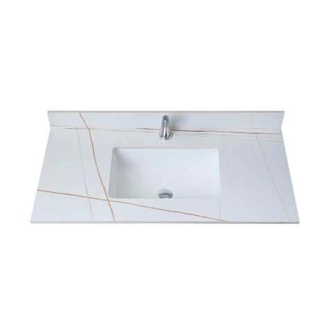 ZUN Montary 43inch bathroom vanity top stone White gold new style tops with rectangle undermount ceramic W509128656