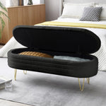 ZUN 46.9" Width Oval Storage Bench with Gold Legs,Teddy Fabric Upholstered Ottoman Storage Benches for W1117132393