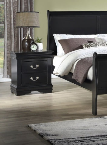 ZUN 1pc Black Finish Two Drawers Louis Philip Nightstand Solid Wood Contemporary & Simple Style B01181970