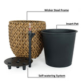 ZUN 2-Pack Self-watering Wicker Planter - Garden Decoration Pot - Round - Natural B046P144668
