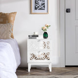 ZUN FCH 45*30*60cm MDF Spray Paint, Smoked Mirror, Two-Drawn Carving, Bedside Table, White 69632689