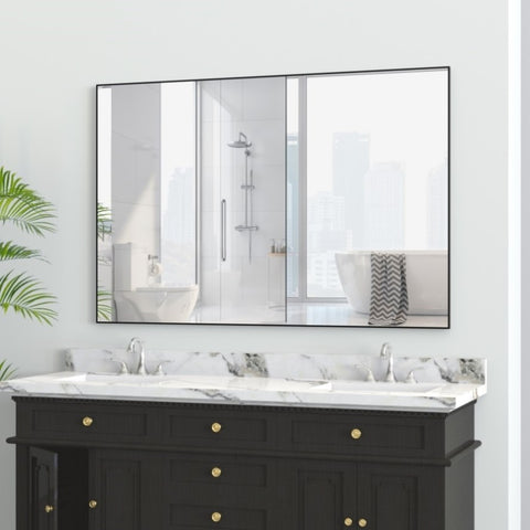 ZUN 48"x32" Oversized Modern Rectangle Bathroom Mirror with Balck Frame Decorative Large Wall Mirrors W708P146108