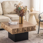 ZUN 32.28"Three-dimensional Embossed Pattern Square Retro Coffee Table with 2 Drawers and MDF Base W757126828