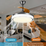 ZUN 42 Inch Retractable Ceiling Fan with Lights Remote Control, Dimmable Modern Fandelier Ceiling Fan W1187113799