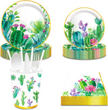 ZUN Cactus Succulent Paper Plates Floral Cactus Greenery Plants Theme Cutlery Set Party Supplies 32448665