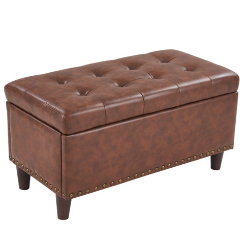 ZUN 31.5 Inches 80*41*42cm Two-Color PU With Storage Copper Nails Bedside Stool Footstool Brown 91635553