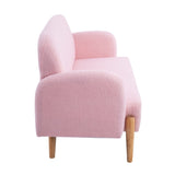 ZUN 59.1" Teddy Velvet Pink Two-Seater Sofa with Three Lumbar Pillows W1658116879